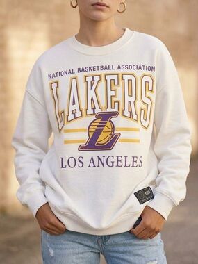 Primark Cares NBA Los Angeles Lakers Oversized Sweatshirt Crewneck White XS